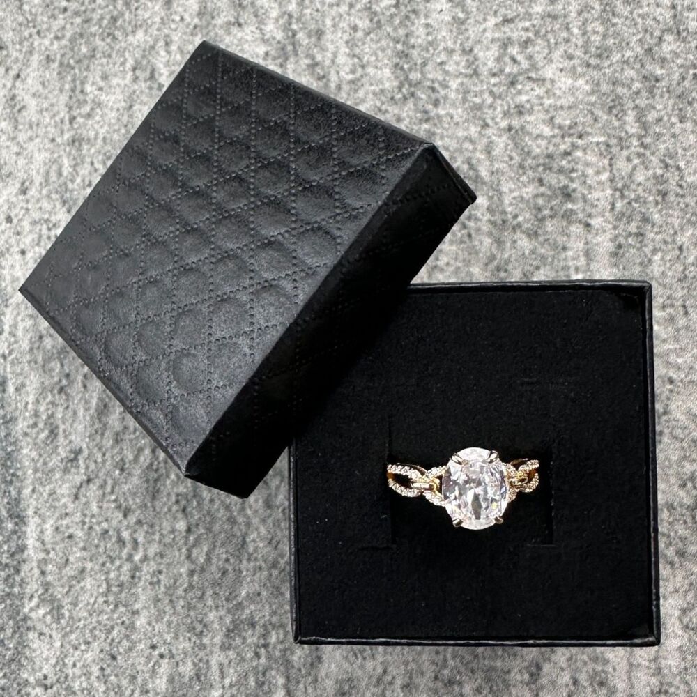 NWB Adjustable Gold Plated Oval CZ Statement Ring w/ Pave Accent Loop Band - Picture 16 of 16